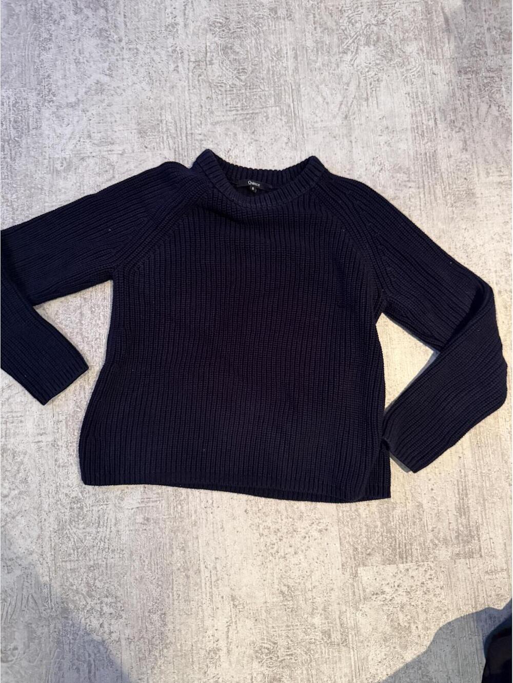 Quince Navy 100% Cotton Thick Knit Fisherman Crew Sweater Small
